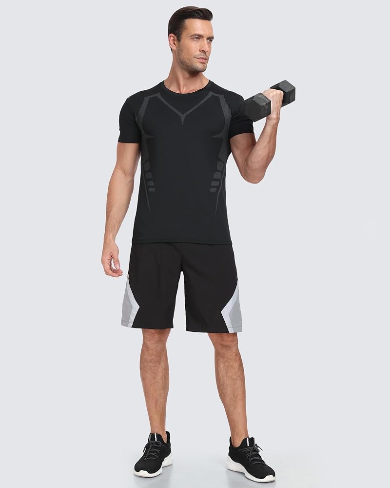Teepire Quick-Dry Workout Shirts for Men 3Pack - Black, White, Grey, Large