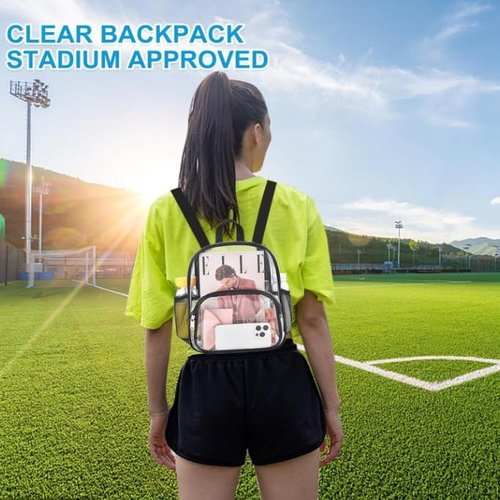 Clear Backpack for Stadium Events Clear Backpack 12x12x6 with Front Pocket for Sport Fashion Events Work Travel-Black