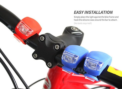 Malker Bicycle Light Front and Rear Silicone LED Bike Light Set - Headlight and Taillight,Waterproof & Safety Road,Mountain Bike Lights,Batteries Included (2pcs Red & 2pcs Black)