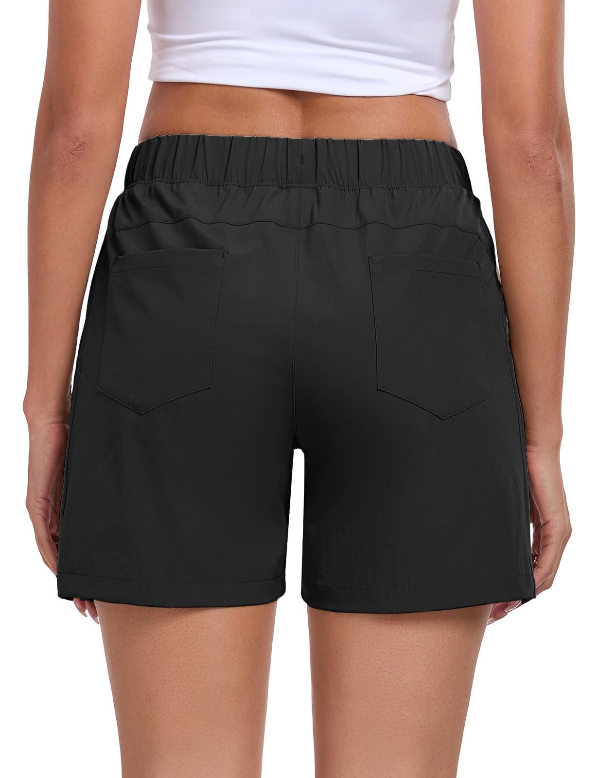 Nomolen Womens 5'' Hiking Athletic Shorts Quick Dry Lightweight Golf Casual Summer Shorts with Zipper Pockets Black L