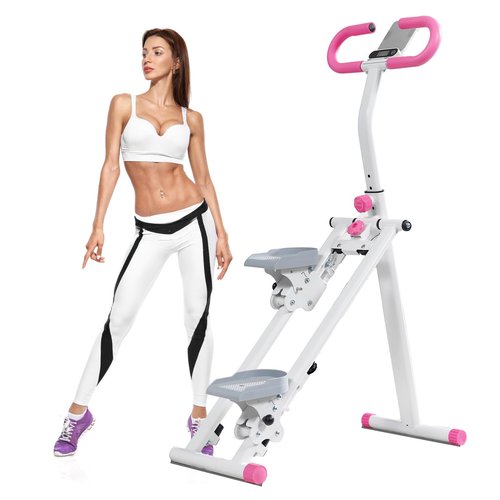 Stair Stepper for Home Gym Folding Vertical Climber Cardio Exercise Machine for Full Body Workout Machine, Adjustable Handlebar & Pedals, 300LBS Load (Pink)