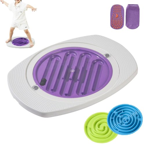 Balance Board with Maze, Labyrinth Wobble Board with Marble Maze, Rocking Seesaw for Sensory Training, Balance Boards with 2 Replacement Labyrinth Disks, Non-Slip Pedals Indoor Max Load 220 Lbs