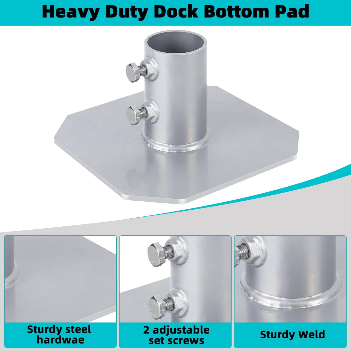 2 Pack Stationary Dock Bottom Pad,Stationary Dock Base Plate,Floating Dock Brackets Hardware for Foot Post Pipe Pole Leg,Support and Hold Docks & Prevent Sinking into Mud