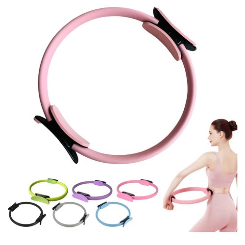 Pilates Ring Fitness Circle Lightweight Durable Foam Padded Handles Flexible Resistance Exercise Equipment for Toning Arms Thighs Legs Yoga Rings Magic Circle Pilates Accessories (Pink)