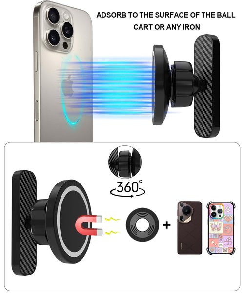 Weihele Magnetic Golf Cart Phone Holder - N52 Super Strong Magnet, 360 ° Rotatable, Anti Shake Design, Compatible with iPhone 16 Pro Max/Galaxy, Suitable for Club Cars/Gyms/Yamaha, Trucks, EZGO