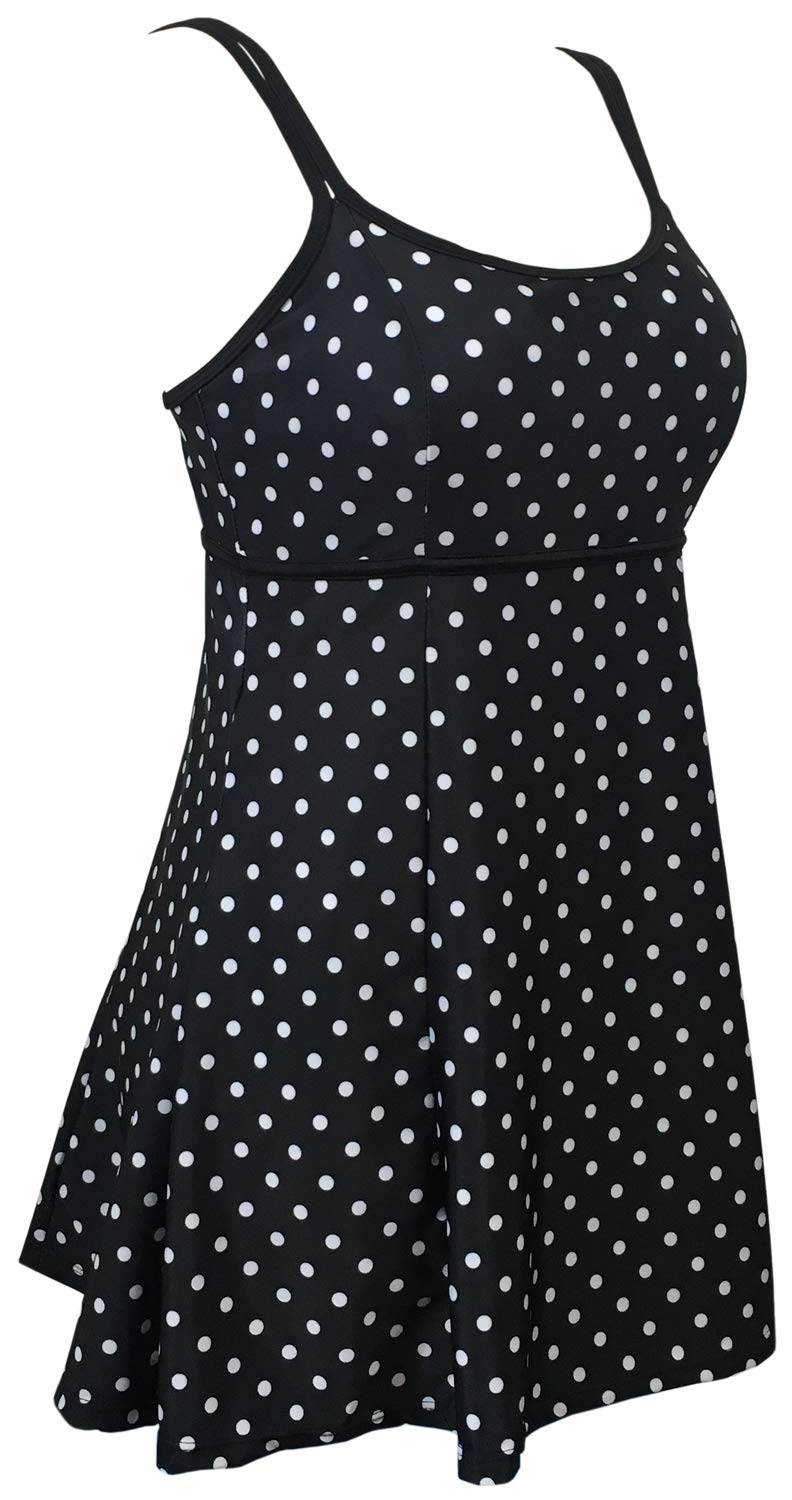 Plus Size Swim Dress One Piece Swimsuit with Skirt - Black Dot Variation