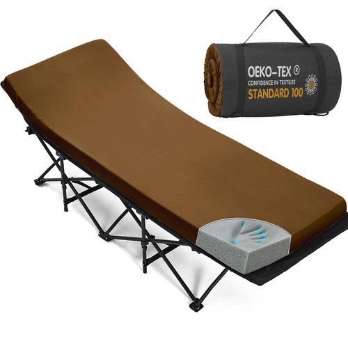 CYMULA Camping Cot Mattress 2in Memory Foam Sleeping Pad,Soft Warm Non-Slip Camping Mattress Topper with Retaining for Adults,Portable Roll up Pad for Travel(Dark Brown 75"x30")