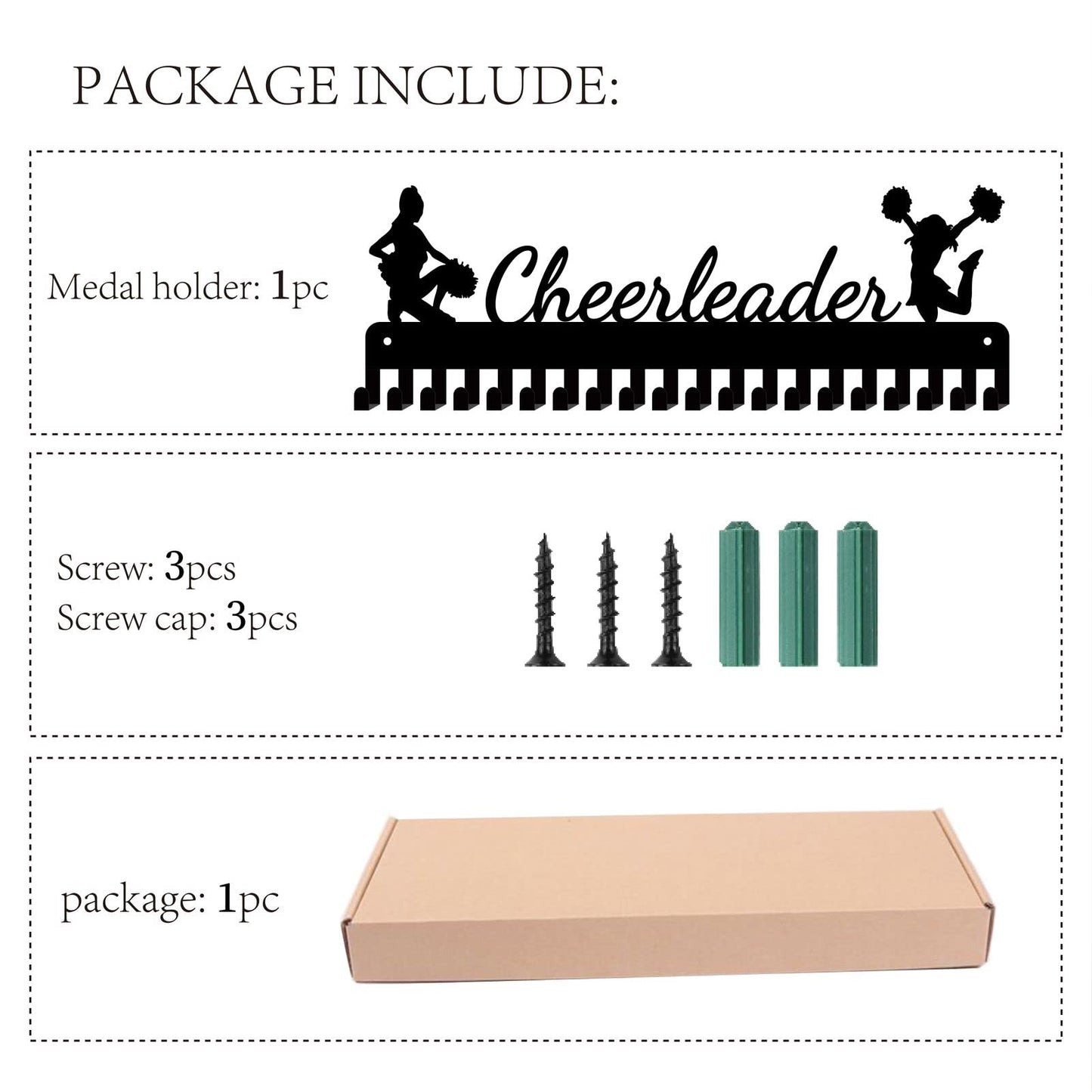 CREATCABIN Cheerleader Medal Holder Display Hanger Rack Sports Metal Wall Mount with 20 Hooks Hang Over 60 Medals Runners Home Badge Running Marathon Gymnastics Black 15.7 x 5.4inch
