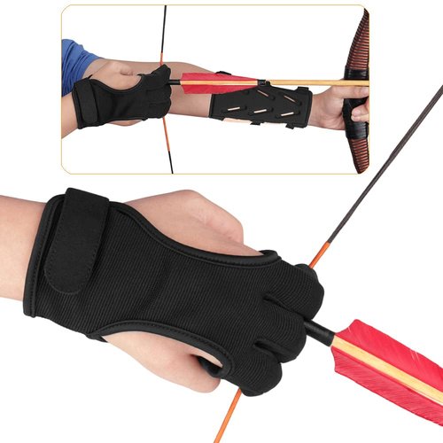 KRATARC Archery Lightweight Finger Tab Gloves & Arm Guard Adjustable Arm Protector for Hunting Target Shooting Accessory Recurve Bow Compound Bow (M)