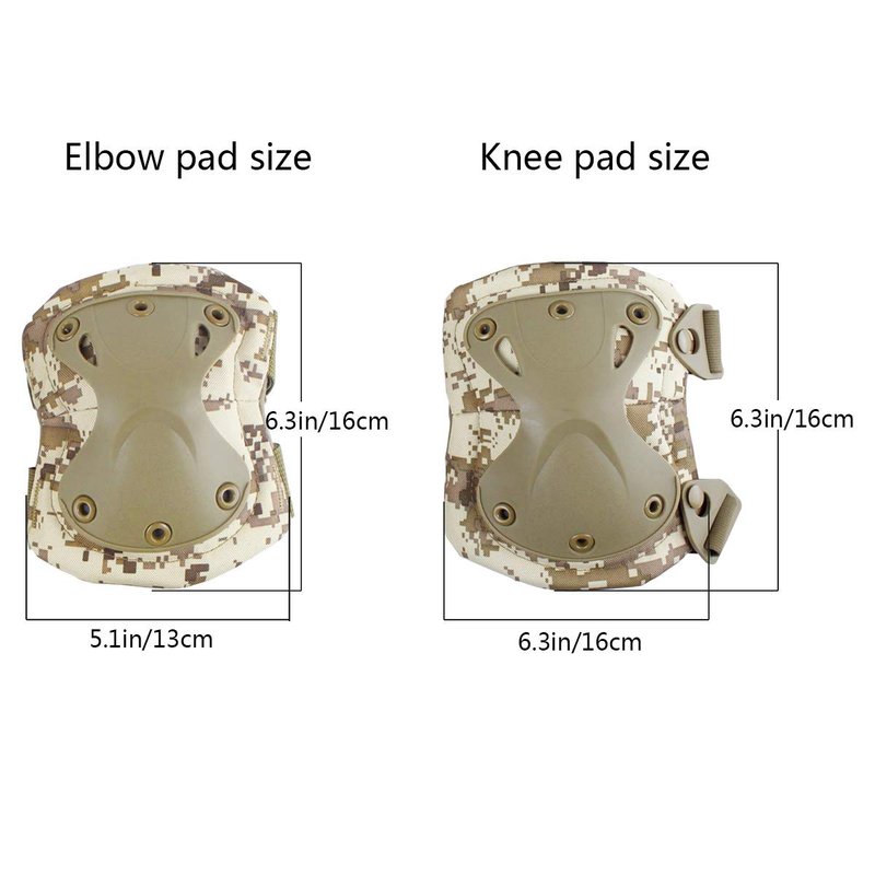 AOUTACC Tactical Combat Knee & Elbow Protective Pads Set for Outdoor CS Paintball Game Cycling Safety Skateboarding Gear Skates Knee Protection Guard Pads (DD)