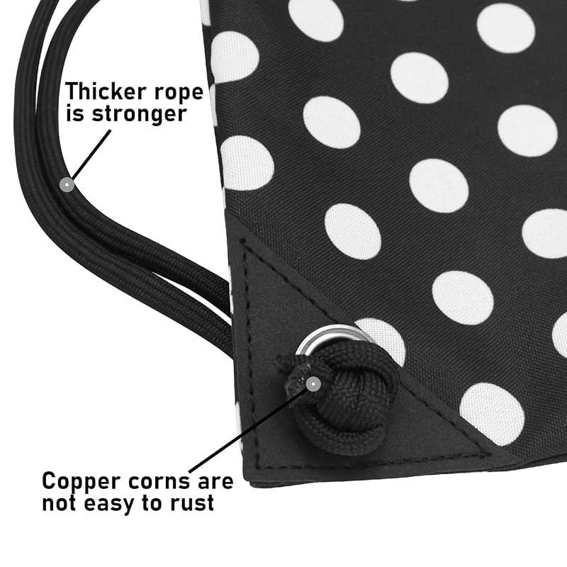 HOLYLUCK White Dot Drawstring Gym Sackpack — Lightweight Polyester Sport Backpack