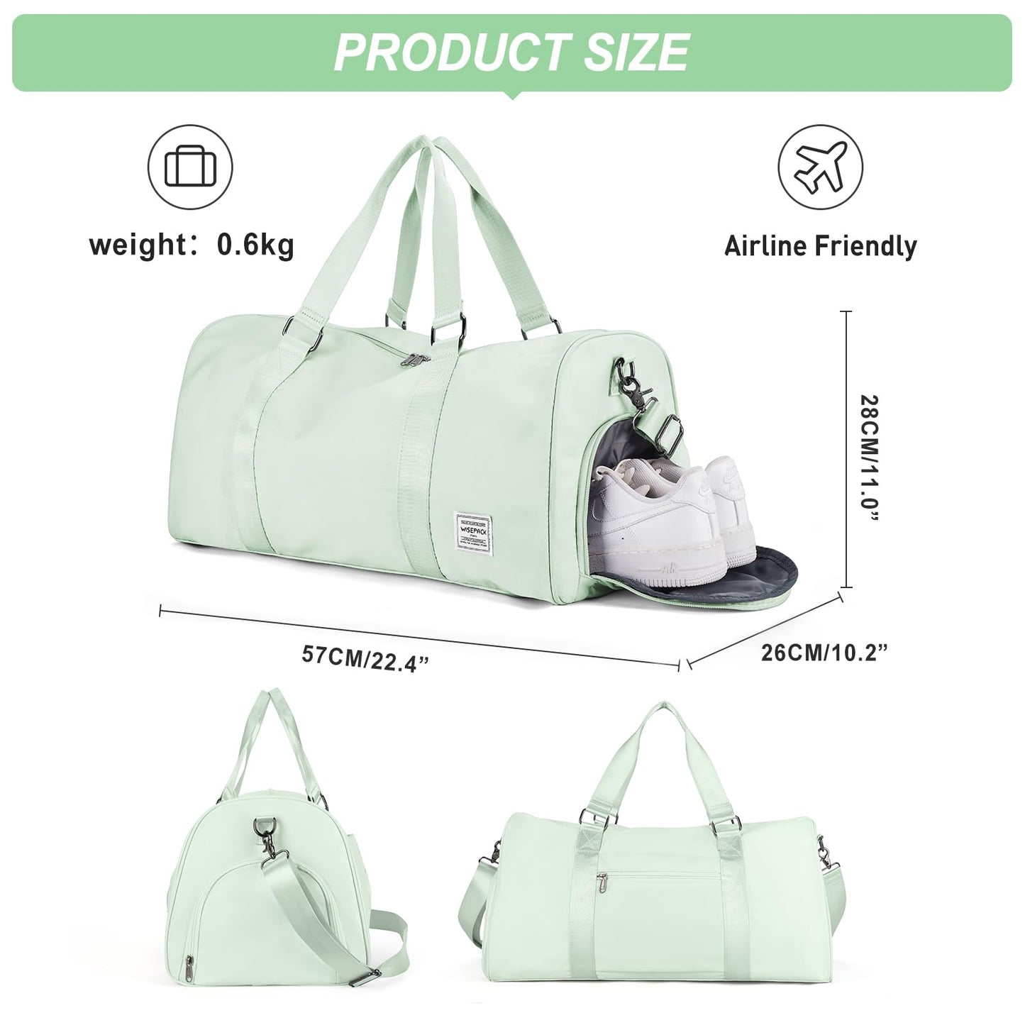 Gym Bag for Women Men with Shoe Compartment,Small Travel Duffle Bags for Traveling Overnight Weekender Bag Personal Item Travel Bag Large Sport Bag Workout Bag Light Green