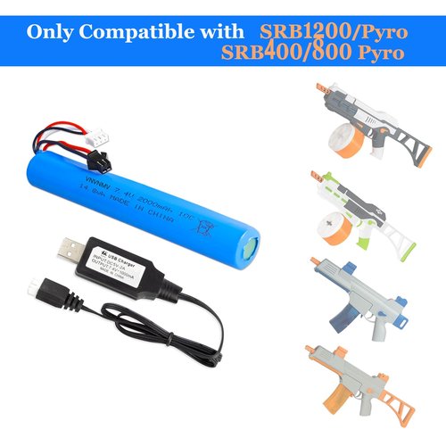 VNVNMV 7.4V 2000mAh Battery for Splatter Ball Gun Airsoft Gel Blaster,2 Pack Rechargeable Batteries with USB Charger Compatible with Splatrball SRB1200 400 400-SUB