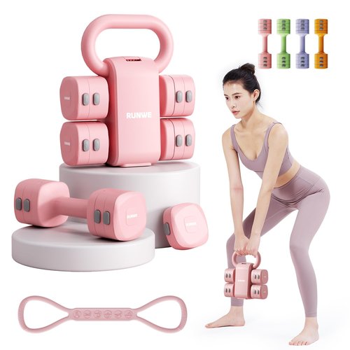 Lightweight Adjustable Dumbbell Kettlebell Set - 4 in 1 Free Weight Set with Kettlebell Grip Converter, Each 2.2 3.3 4.4 5.5lb Quick Change Weight Women Dumbbell Set for Small Spaces Home Gym