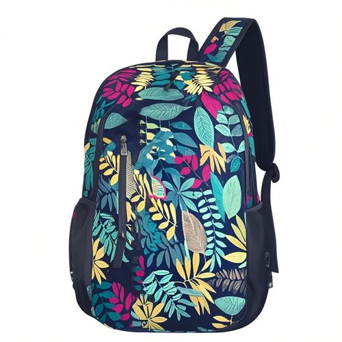 Lightweight Foldable Backpack Waterproof Nylon Travel & Hiking Bag, Spacious & Portable, Unisex (Blue Leaves)