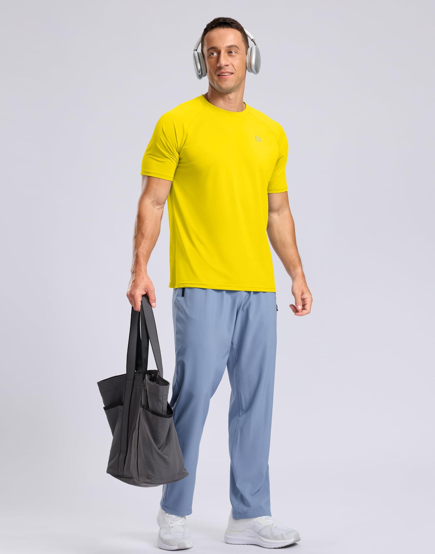 G Gradual Men's Athletic Workout T-Shirts Moisture Wicking Cooling Running Shirts Short Sleeve Performance Tee for Gym Tennis(Yellow,4XL)