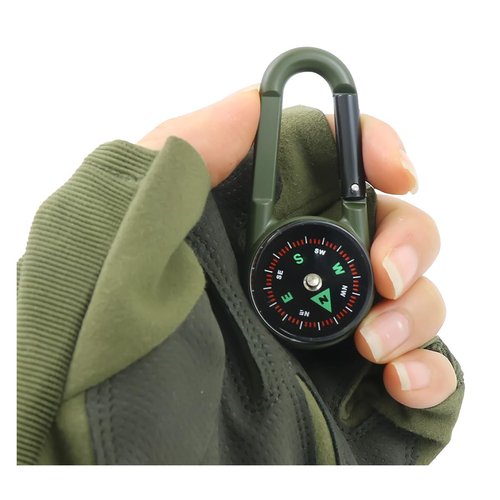 Compass Pocket Double-Sided Compass Carabiner Keychain Portable Outdoor Camping (Army Green)