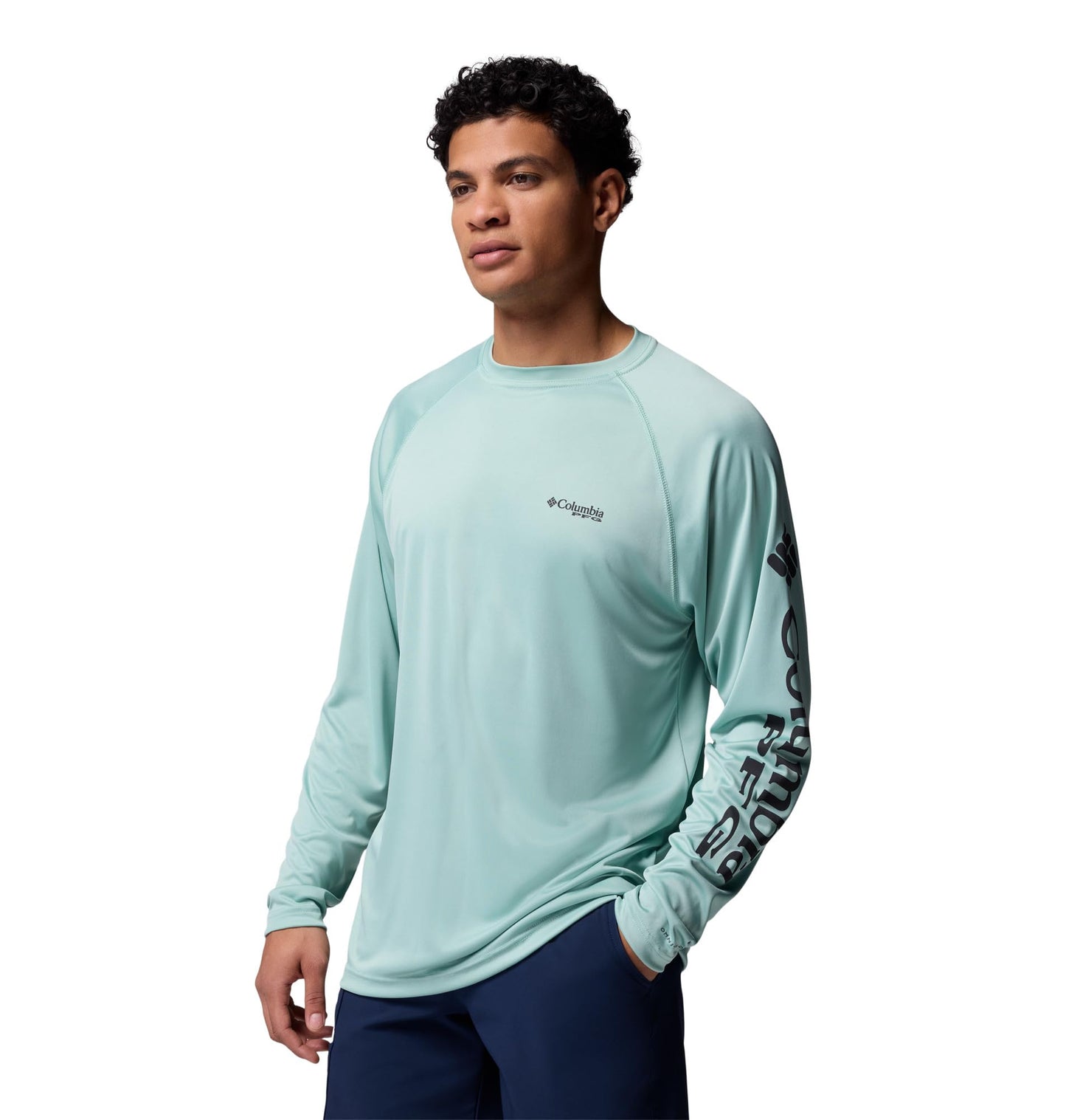 Columbia Men's PFG Terminal Tackle Long Sleeve Fishing Shirt, Misty Jade/Shark Logo, 2X