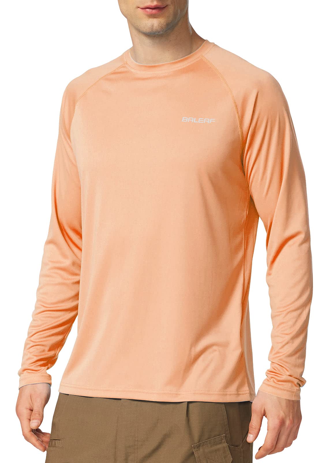 baleaf Mens UPF 50+ Sun Protection Shirts Long Sleeve Rash Guard, Quick Dry 4-Way Stretch for Fishing Swimming Surfing 01-Light Pink XL