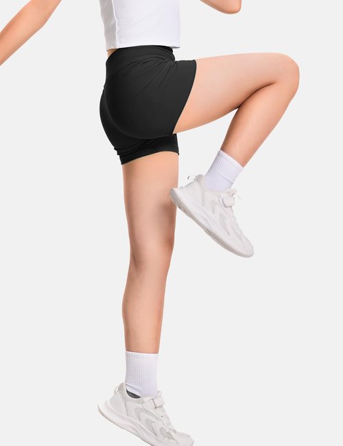 JOCMIC Girls Athletic Shorts Kids Dance High Waisted Yoga Short for Bike Gym Volleyball Running Black 11-12 Years