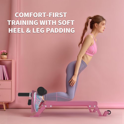 Nordic Curl Machine,Adjustable Hamstring Curl Bench with Wheels Nordic Bench for Home Gym,Pink