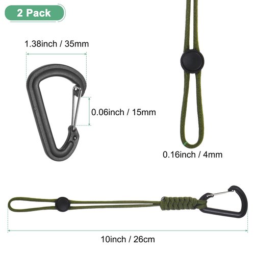 M METERXITY 2-Pack Paracord Keychains with Clips, 10 Inch Braided Lanyard Strap D Ring Adjustable Buckle Backpack Accessories for Camping/Hiking/Fishing/Traveling/Outdoor [Green]