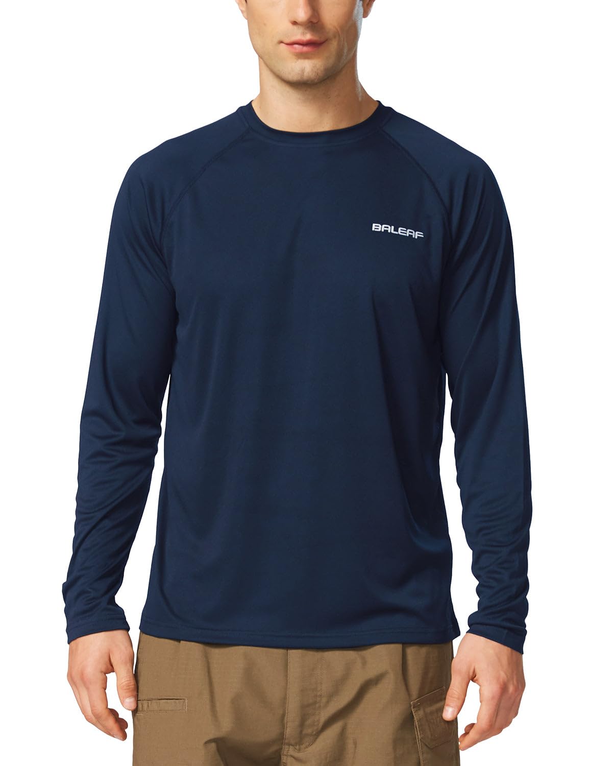 baleaf Mens UPF 50+ Sun Protection Shirts Long Sleeve Rash Guard, Quick Dry 4-Way Stretch for Fishing Swimming Surfing 01-Dark Blue M