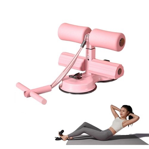 Ab Trainer Sit Up Machine with Resistance Band, Dual Suction Cups Abs Workout, Home Gym Abdomen Exerciser Equipment (Pink)