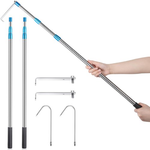Lasnten 2 Pack 6.3 ft Cargo Grabber Reach Retriever Tool Truck Bed Grabber Reach Tool Expandable Heavy Duty Truck Bed Accessories Telescoping Pull Pole with Two Hooks for Pickup SUV Boat Accessories