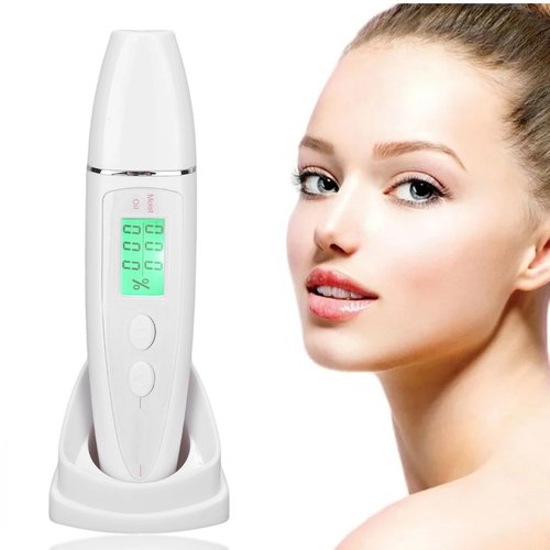 Facial Skin Oil Analyzer Tester, LCD Digital Hydration Oil Content Skin Analysis Machine, Portable Mini Facial Skin Tester Water Oil Detector Pen with Universal Base, Historical Data Query Function