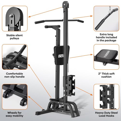 ONETWOFIT Foldable Rowing Machine & LAT Pull Down Machine 2 in 1 Multi-Function Compact Rowing Machine for Home, Low Row Cable Fitness Exercise Max 300lbs