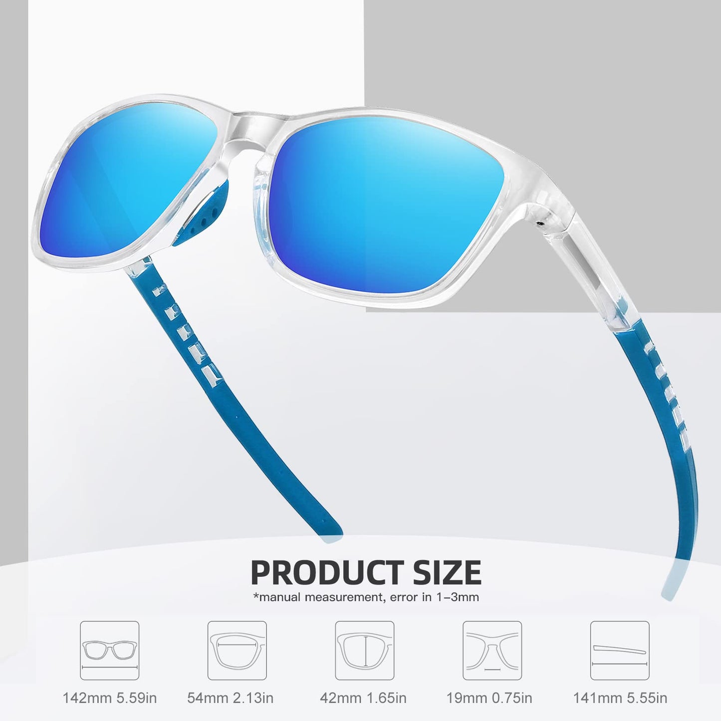 MEETSUN Polarized Sports Sunglasses for Women Men Driving Running Cycling Fishing Sun Glasses UV400 Protection Transparent Frame-Blue Mirror Lens