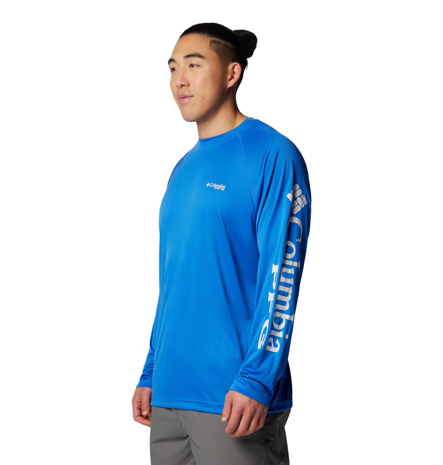 Columbia Men's PFG Terminal Tackle Long Sleeve Fishing Shirt, Vivid Blue/Cool Grey Logo, 1X