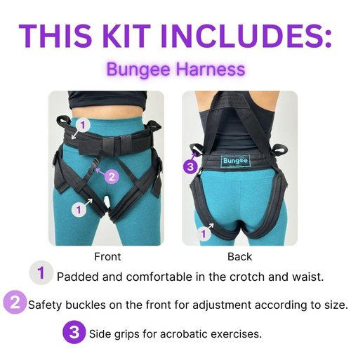 BUNGEE Kit: Ideal for flying workouts & dance. Supports 25-95 kg weight. Includes harness, bungee ropes, swivel, daisy chain & 1 month free access to videos, music & workouts (L)