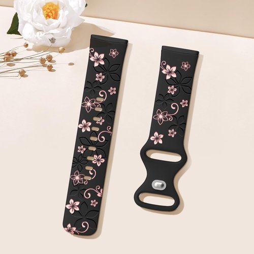 OHOTLOVE Floral Engraved Bands Compatible for Fitbit Sense Bands/Fitbit Versa 3 Bands Women/Fitbit Versa 4 Bands/Sense 2 Bands,Soft Cute Two-Tone Flower Sport Watch Strap Replacement Wristbands.A