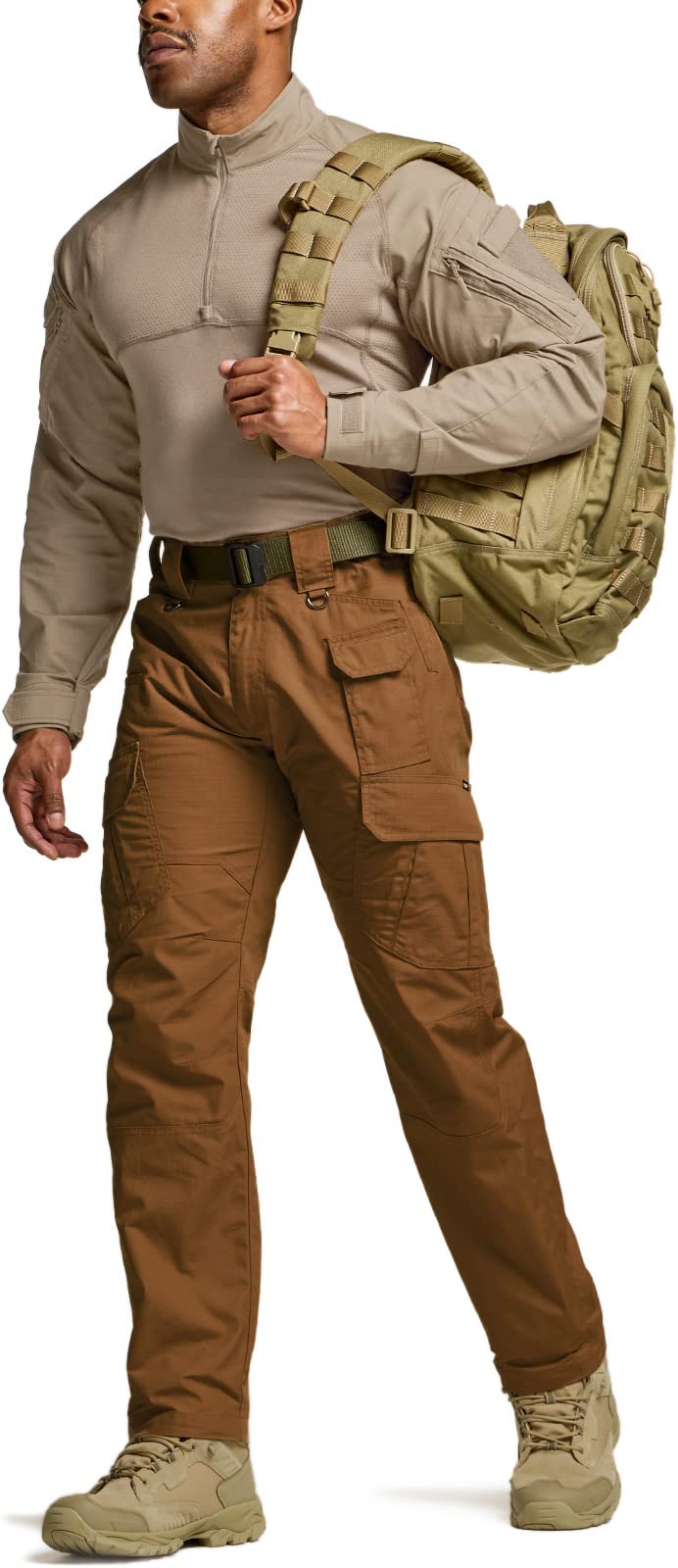 CQR Men's Tactical Pants, Water Resistant Ripstop Cargo Pants, Lightweight EDC Work Hiking Pants, Outdoor Apparel, Duratex Mag Pocket Copper Brown, 42W x 32L