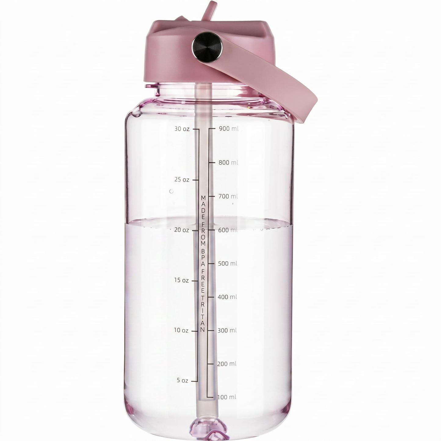 OLDLEY 32oz Water Bottle with Straw, Leakproof Tritan Clear Bottle with Marked Bottle and Carry Handle, BPA-Free Wide Mouth Reusable Sports Water Bottle for Gym,Hiking,Camping,Travel,Workout,Pink