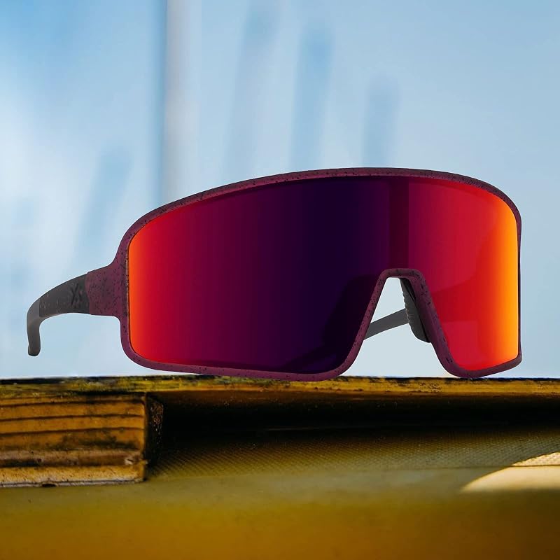 MAXJULI Polarized Sunglasses for Men Women - Windproof Cycling Running UV400 E1-Red Lens