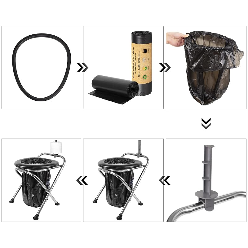 Portable Camping Toilet with Soft Seat, 350 lb Stainless Steel Foldable Travel Toilet – 16.5 Inch, Round Variation