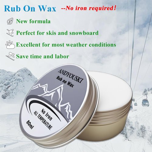 ANDYOUSKI Rub-on Ski Snowboard Wax Kit: 80ml Multi-Temperature Wax, Wax Cork, and Mini Scraper - No Iron Needed