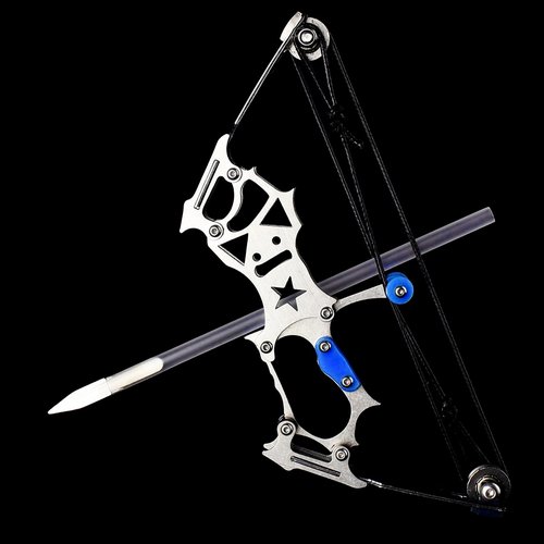TIETHEKNOT Mini Archery Bow Set Right Hand Mini Compound Bow Mini Hunting Bow Metal Material Catapult RH/LH for Hunting Shooting Practice Archery Entertainment Fun, silvery
