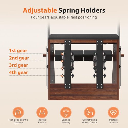 Pilates Pro Chair, Split-Pedal Stability Combo Chair with Handles, Yoga Fitness Trainer, Pilates Reformer Machine, Pilates Equipment Perfect for Home Use & Gym Workout, Black Walnut and Black Pad