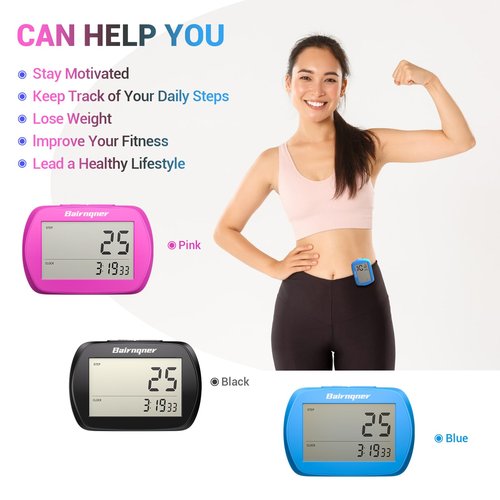 3D Pedometer for Walking Step Counter with Clock, Simple Operation Portable Steps Tracker with Clip Lanyard, Black