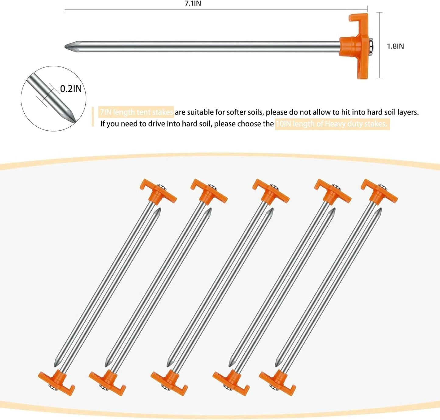 12PCS Tent Stakes Heavy Duty Camping Stakes,AVOFOREST 7.1Inch Non-Rust Metal Tent Pegs Ground Stakes Tent Spikes Camping,Hiking Orange