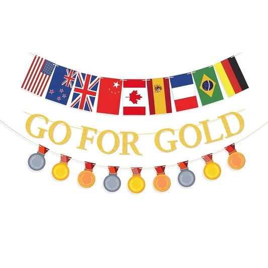 GO FOR GOLD Banner, KSKSPE Championship Trophy Banner for Sports Competition Sports Themed Party Decorations, 2026 World Cup Soccer Flags Hanging Banner for Sports Party Sports Supplies