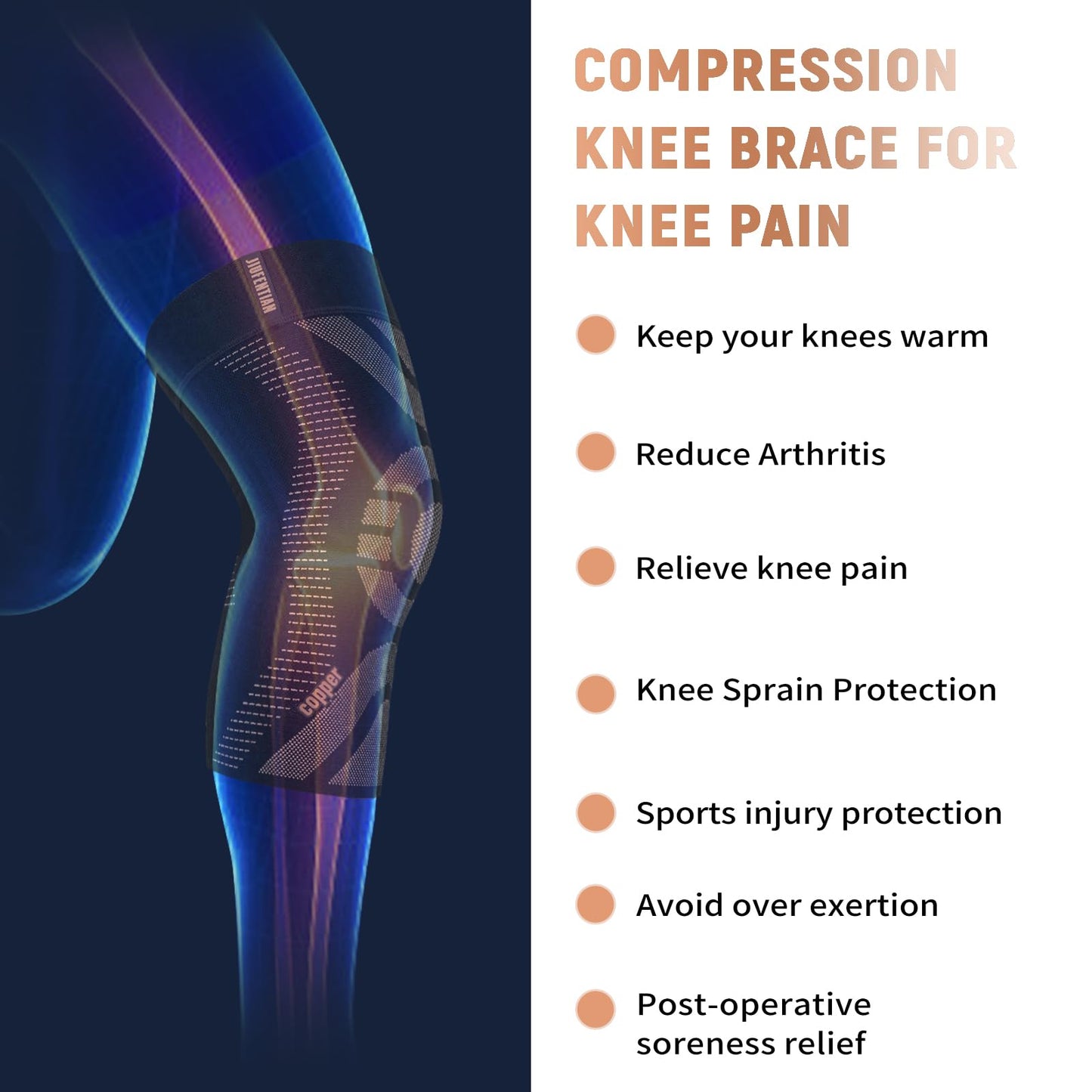 JIUFENTIAN Compression Knee Brace for Women & Men - 2 Pack Copper Knee Brace for Women Running Knee Pain, Sports Workout Knee Braces for Arthritis Pain Relief & Meniscus Tear Acl(2X-Large)