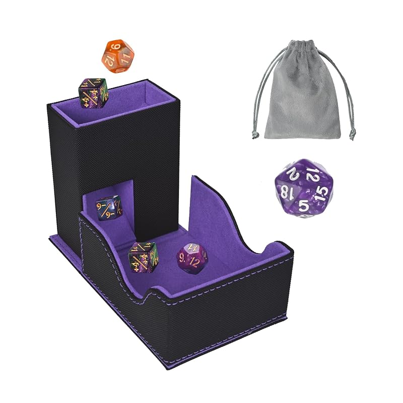 Stepane 3-in-1 Dice Tower and Tray Foldable, Black/Violet Variation