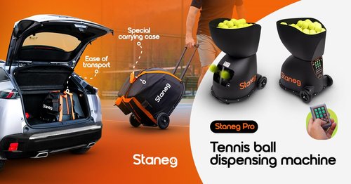 Staneg Pro Tennis Ball Machine – Battery-Powered Portable Launcher with Remote Control | 9 Training Programs | Adjustable Spin & Speed | 150-Ball Capacity