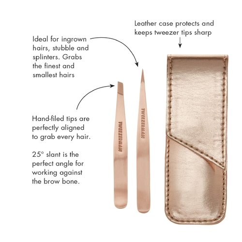 Tweezerman Rose Gold Petite Point and Slant Tweezer Set with Travel Case