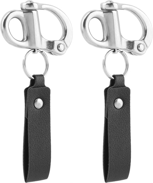 2 Pack SCBA Mask Quick Release Clip Shackle with Leather Lanyard, 316 Stainless Steel Snap Swivel Clips for Firefighting, Outdoor & Emergency Use